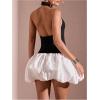 imageMakeMeChic Womens Color Block Halter Neck Mini Dress Sleeveless Open Back A Line Short DressesBlack and White