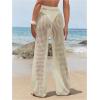 imageMakeMeChic Womens Cover Up Pants Drawstring Crochet Knitted Sheer Beach Cover Up Pants SwimwearApricot