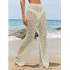 imageMakeMeChic Womens Cover Up Pants Drawstring Crochet Knitted Sheer Beach Cover Up Pants SwimwearApricot