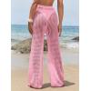 imageMakeMeChic Womens Cover Up Pants Drawstring Crochet Knitted Sheer Beach Cover Up Pants SwimwearPink Hollow Out