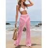 imageMakeMeChic Womens Cover Up Pants Drawstring Crochet Knitted Sheer Beach Cover Up Pants SwimwearPink Hollow Out