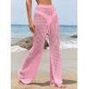 imageMakeMeChic Womens Cover Up Pants Drawstring Crochet Knitted Sheer Beach Cover Up Pants SwimwearPink Hollow Out