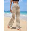 imageMakeMeChic Womens Cover Up Pants Drawstring Crochet Knitted Sheer Beach Cover Up Pants SwimwearStriped Khaki