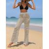 imageMakeMeChic Womens Cover Up Pants Drawstring Crochet Knitted Sheer Beach Cover Up Pants SwimwearStriped Khaki