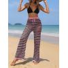imageMakeMeChic Womens Cover Up Pants Drawstring Crochet Knitted Sheer Beach Cover Up Pants SwimwearStriped Pink