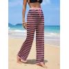 imageMakeMeChic Womens Cover Up Pants Drawstring Crochet Knitted Sheer Beach Cover Up Pants SwimwearStriped Pink