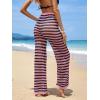 imageMakeMeChic Womens Cover Up Pants Drawstring Crochet Knitted Sheer Beach Cover Up Pants SwimwearStriped Pink