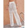 imageMakeMeChic Womens Cover Up Pants Drawstring Crochet Knitted Sheer Beach Cover Up Pants SwimwearWhite