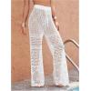 imageMakeMeChic Womens Cover Up Pants Drawstring Crochet Knitted Sheer Beach Cover Up Pants SwimwearWhite