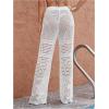 imageMakeMeChic Womens Cover Up Pants Drawstring Crochet Knitted Sheer Beach Cover Up Pants SwimwearWhite