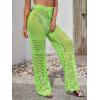 imageMakeMeChic Womens Cover Up Pants Drawstring Crochet Knitted Sheer Beach Cover Up Pants SwimwearX Green