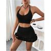 imageMakeMeChic Womens Crochet Cover Up Halter Crop Tops and Ruffle Skirt Swimwear Bathing SuitBlack