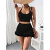 imageMakeMeChic Womens Crochet Cover Up Halter Crop Tops and Ruffle Skirt Swimwear Bathing SuitBlack