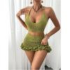 imageMakeMeChic Womens Crochet Cover Up Halter Crop Tops and Ruffle Skirt Swimwear Bathing SuitGreen