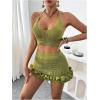 imageMakeMeChic Womens Crochet Cover Up Halter Crop Tops and Ruffle Skirt Swimwear Bathing SuitGreen