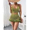 imageMakeMeChic Womens Crochet Cover Up Halter Crop Tops and Ruffle Skirt Swimwear Bathing SuitGreen