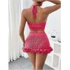 imageMakeMeChic Womens Crochet Cover Up Halter Crop Tops and Ruffle Skirt Swimwear Bathing SuitHot Pink