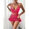 imageMakeMeChic Womens Crochet Cover Up Halter Crop Tops and Ruffle Skirt Swimwear Bathing SuitHot Pink