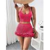 imageMakeMeChic Womens Crochet Cover Up Halter Crop Tops and Ruffle Skirt Swimwear Bathing SuitHot Pink