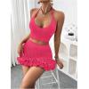 imageMakeMeChic Womens Crochet Cover Up Halter Crop Tops and Ruffle Skirt Swimwear Bathing SuitHot Pink