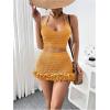 imageMakeMeChic Womens Crochet Cover Up Halter Crop Tops and Ruffle Skirt Swimwear Bathing SuitYellow