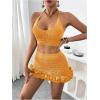 imageMakeMeChic Womens Crochet Cover Up Halter Crop Tops and Ruffle Skirt Swimwear Bathing SuitYellow