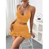 imageMakeMeChic Womens Crochet Cover Up Halter Crop Tops and Ruffle Skirt Swimwear Bathing SuitYellow