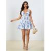 imageMakeMeChic Womens Floral Cami Dress Spaghetti Strap Backless Cut Out Ruffle Hem A Line Mini Dresses SundressBlue and White