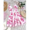 imageMakeMeChic Womens Floral Cami Dress Spaghetti Strap Backless Cut Out Ruffle Hem A Line Mini Dresses SundressPink