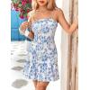 imageMakeMeChic Womens Floral Print Knot Shoulder Mini Cami Dress Frill Trim Ruffle Shirred Summer DressBlue