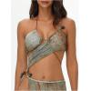 imageMakeMeChic Womens Halter Mesh Sheer Ruched Asymmetrical Swimsuit Coverup Beach DressMulticolor