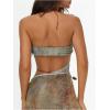 imageMakeMeChic Womens Halter Mesh Sheer Ruched Asymmetrical Swimsuit Coverup Beach DressMulticolor