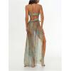 imageMakeMeChic Womens Halter Mesh Sheer Ruched Asymmetrical Swimsuit Coverup Beach DressMulticolor