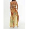 imageMakeMeChic Womens Halter Mesh Sheer Ruched Asymmetrical Swimsuit Coverup Beach DressYellow