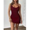 imageMakeMeChic Womens Hollow Out Crochet Dress Spaghetti Strap Knit Mini Dresses Swimsuit Cover UpBurgundy