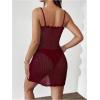 imageMakeMeChic Womens Hollow Out Crochet Dress Spaghetti Strap Knit Mini Dresses Swimsuit Cover UpBurgundy