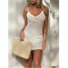 imageMakeMeChic Womens Hollow Out Crochet Dress Spaghetti Strap Knit Mini Dresses Swimsuit Cover UpWhite