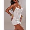 imageMakeMeChic Womens Hollow Out Crochet Dress Spaghetti Strap Knit Mini Dresses Swimsuit Cover UpWhite B
