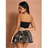 imageMakeMeChic Womens Leopard Print Strapless Short Tube Dress Ruffle Tiered A Line Mini DressesBlack