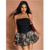 imageMakeMeChic Womens Leopard Print Strapless Short Tube Dress Ruffle Tiered A Line Mini DressesBlack