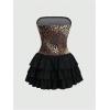 imageMakeMeChic Womens Leopard Print Strapless Short Tube Dress Ruffle Tiered A Line Mini DressesLeopard Multi