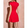 imageMakeMeChic Womens Mock Neck Mini Dress Cap Sleeve A Line Work Office DressesRed