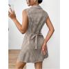 imageMakeMeChic Womens Plaid Gingham Lapel Button Down Short Dresses Sleeveless A Line Shirt Dress with PocketBrown