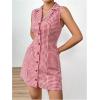 imageMakeMeChic Womens Plaid Gingham Lapel Button Down Short Dresses Sleeveless A Line Shirt Dress with PocketRed and White
