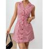 imageMakeMeChic Womens Plaid Gingham Lapel Button Down Short Dresses Sleeveless A Line Shirt Dress with PocketRed and White