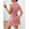 imageMakeMeChic Womens Plaid Gingham Lapel Button Down Short Dresses Sleeveless A Line Shirt Dress with PocketRed and White