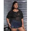 imageMakeMeChic Womens Plus Size Clothes Concert Outfits Summer Sequin Tops See Through Mesh Short Sleeve ShirtsA Black Sequin