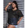 imageMakeMeChic Womens Plus Size Clothes Concert Outfits Summer Sequin Tops See Through Mesh Short Sleeve ShirtsA Black Sequin