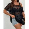 imageMakeMeChic Womens Plus Size Clothes Concert Outfits Summer Sequin Tops See Through Mesh Short Sleeve ShirtsBlack Cold Shoulder