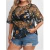 imageMakeMeChic Womens Plus Size Clothes Concert Outfits Summer Sequin Tops See Through Mesh Short Sleeve ShirtsBlack Floral Embroidery